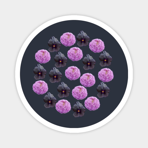 Black and Purple Flowers Floral Group Magnet by ellenhenryflorals